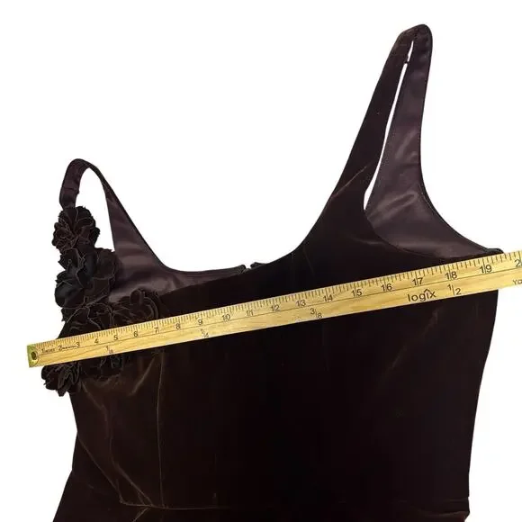 NWT Muse by Marchesa Velvet Peplum Top 12 Ristretto Brown Floral Applique $179 - Picture 8 of 10